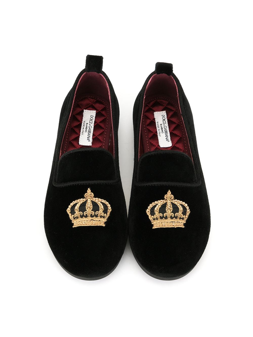 DOLCE & GABBANA KIDS Crown Patch Velvet Loafers Black - MAISONDEFASHION.COM