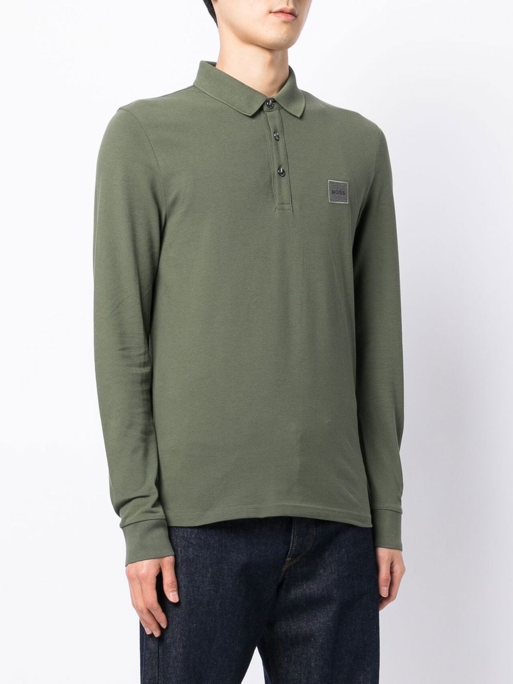 BOSS Logo-patch cotton-blend polo shirt Green - MAISONDEFASHION.COM