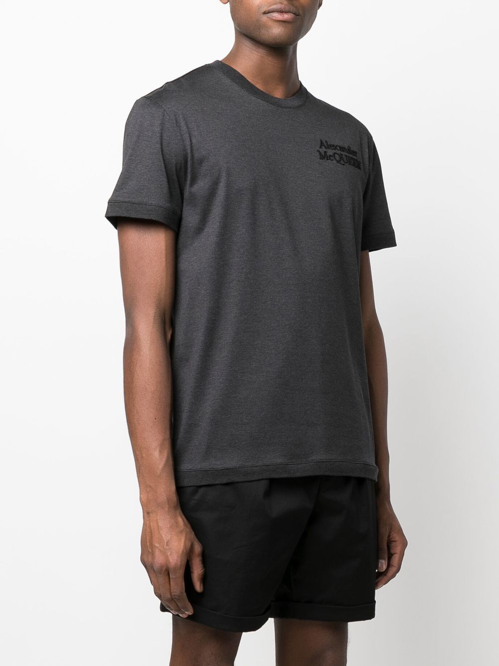 ALEXANDER MCQUEEN Embroidered Logo T-Shirt Charcoal - MAISONDEFASHION.COM