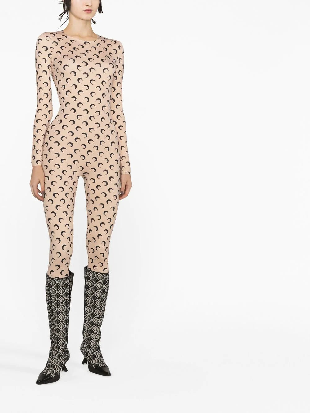 MARINE SERRE WOMEN Crescent Moon Jumpsuit Tan - MAISONDEFASHION.COM