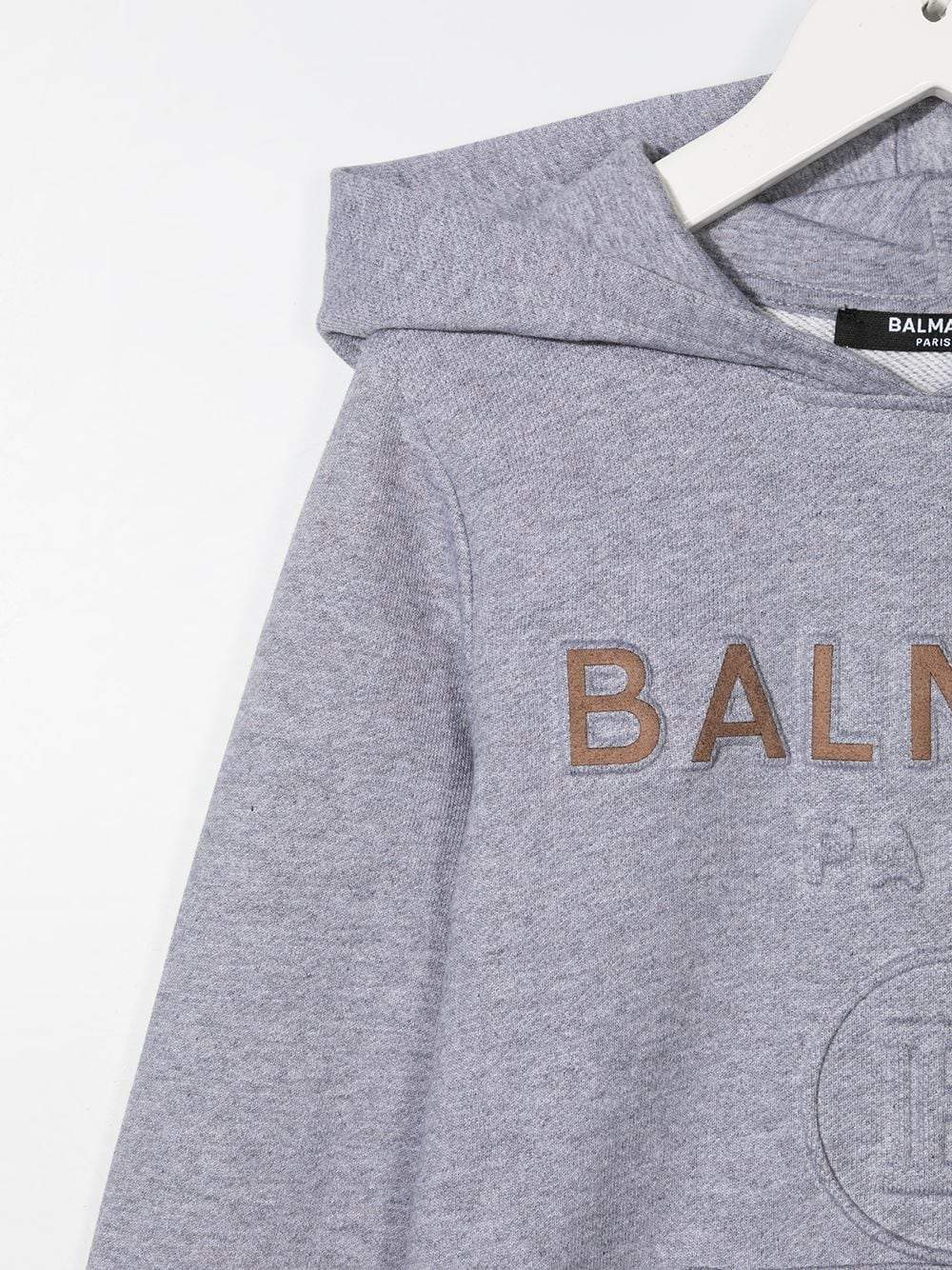 BALMAIN KIDS Logo print hoodie Grey - MAISONDEFASHION.COM