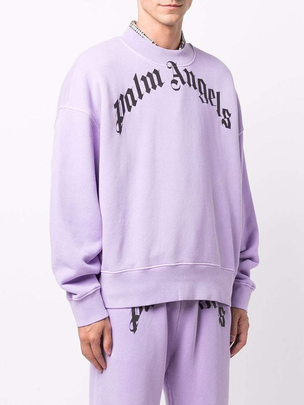 PALM ANGELS Curved Logo Sweatshirt Purple - MAISONDEFASHION.COM