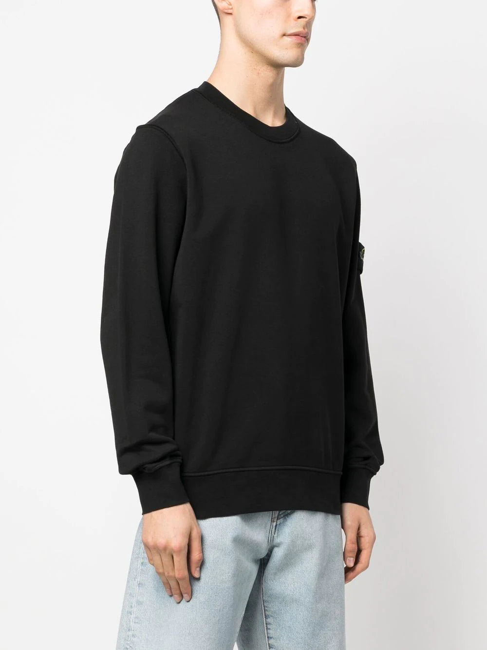 STONE ISLAND Logo Patch Cotton Sweatshirt Black - MAISONDEFASHION.COM