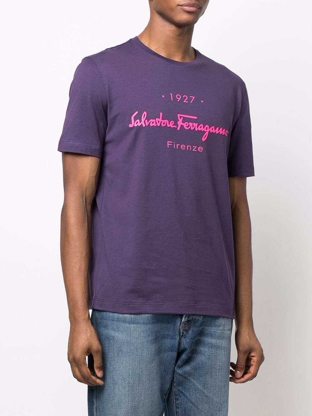 SALVATORE FERRAGAMO 1927 Signature Logo T-Shirt Purple - MAISONDEFASHION.COM