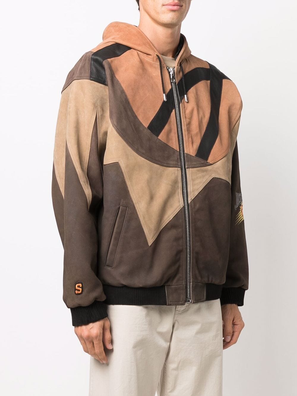 JUST DON Panelled Hooded Leather Jacket Brown - MAISONDEFASHION.COM