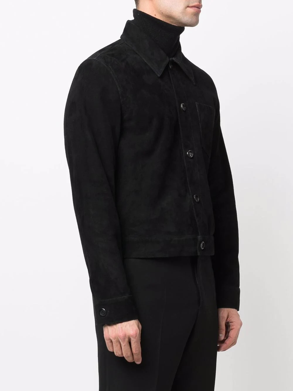 AMI PARIS Suede Buttoned Overshirt Black - MAISONDEFASHION.COM