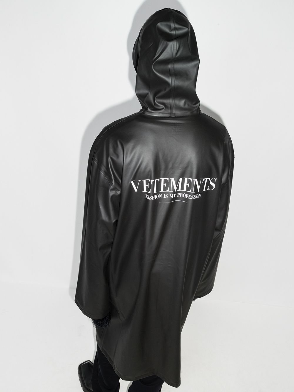 VETEMENTS Fashion Is My Profession Logo Raincoat Black - MAISONDEFASHION.COM
