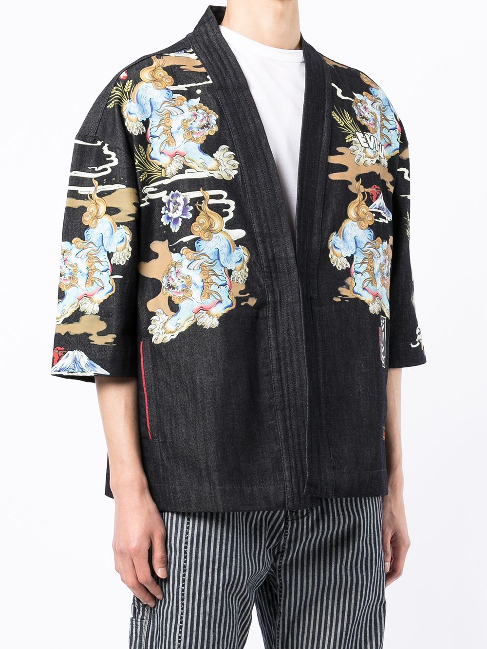 EVISU Komainu All Over Printed Denim Kimono - MAISONDEFASHION.COM