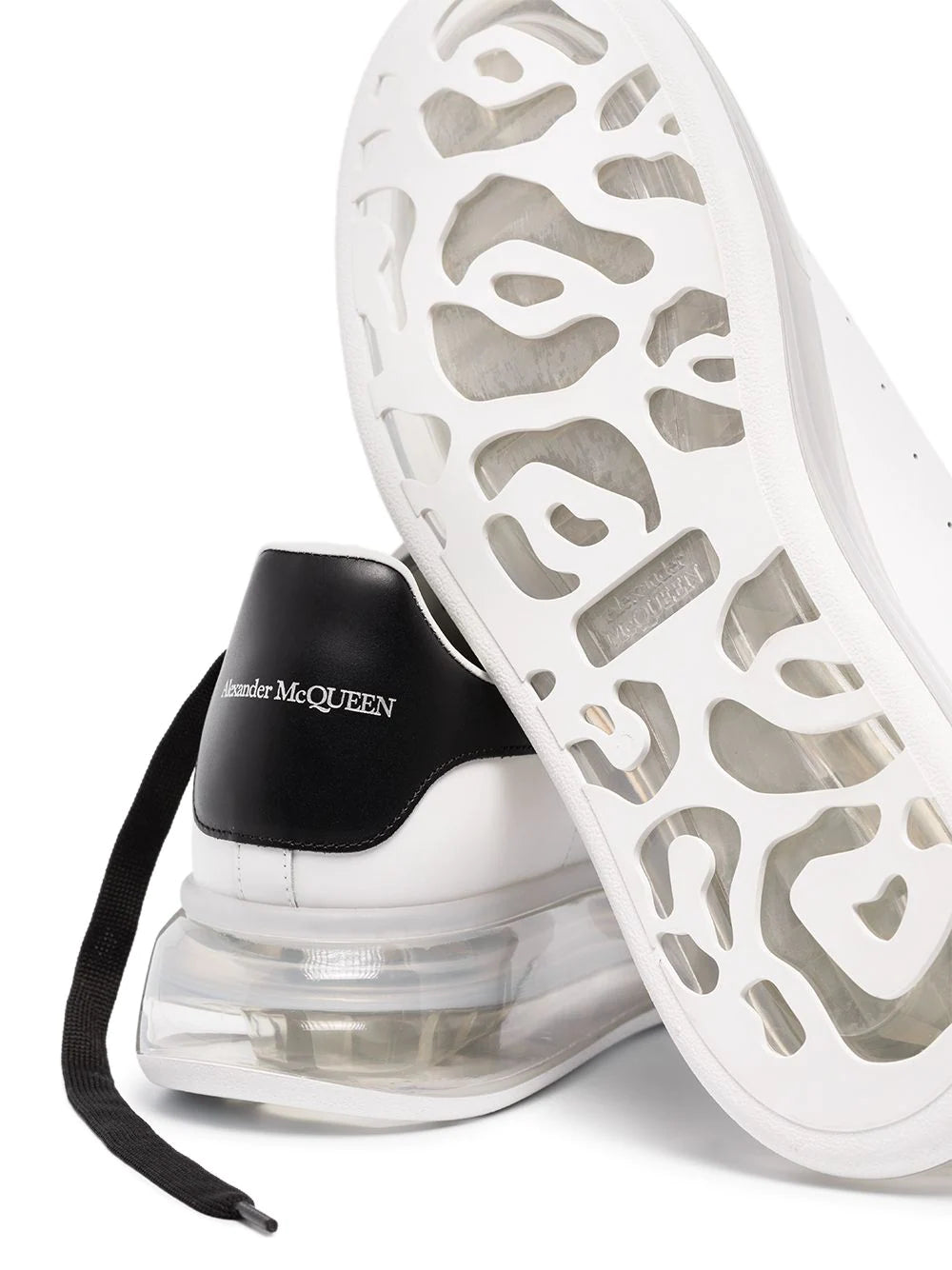 Alexander McQueen Oversized Clear Sole Leather Sneakers White/Black - MAISONDEFASHION.COM