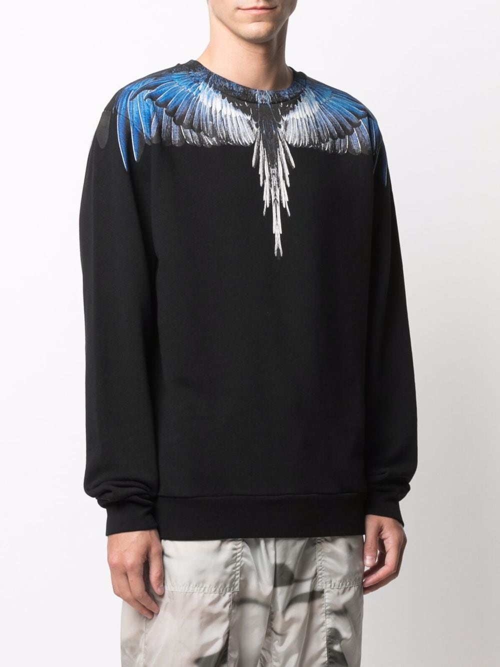 MARCELO BURLON Wings Regular Sweatshirt Black/Blue - MAISONDEFASHION.COM