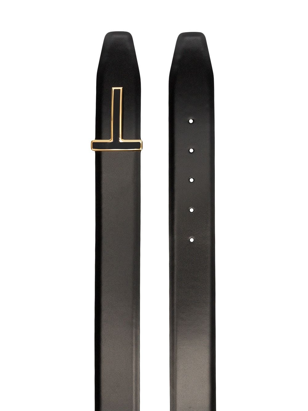 TOM FORD T Logo Belt With Gold Trim Black - MAISONDEFASHION.COM