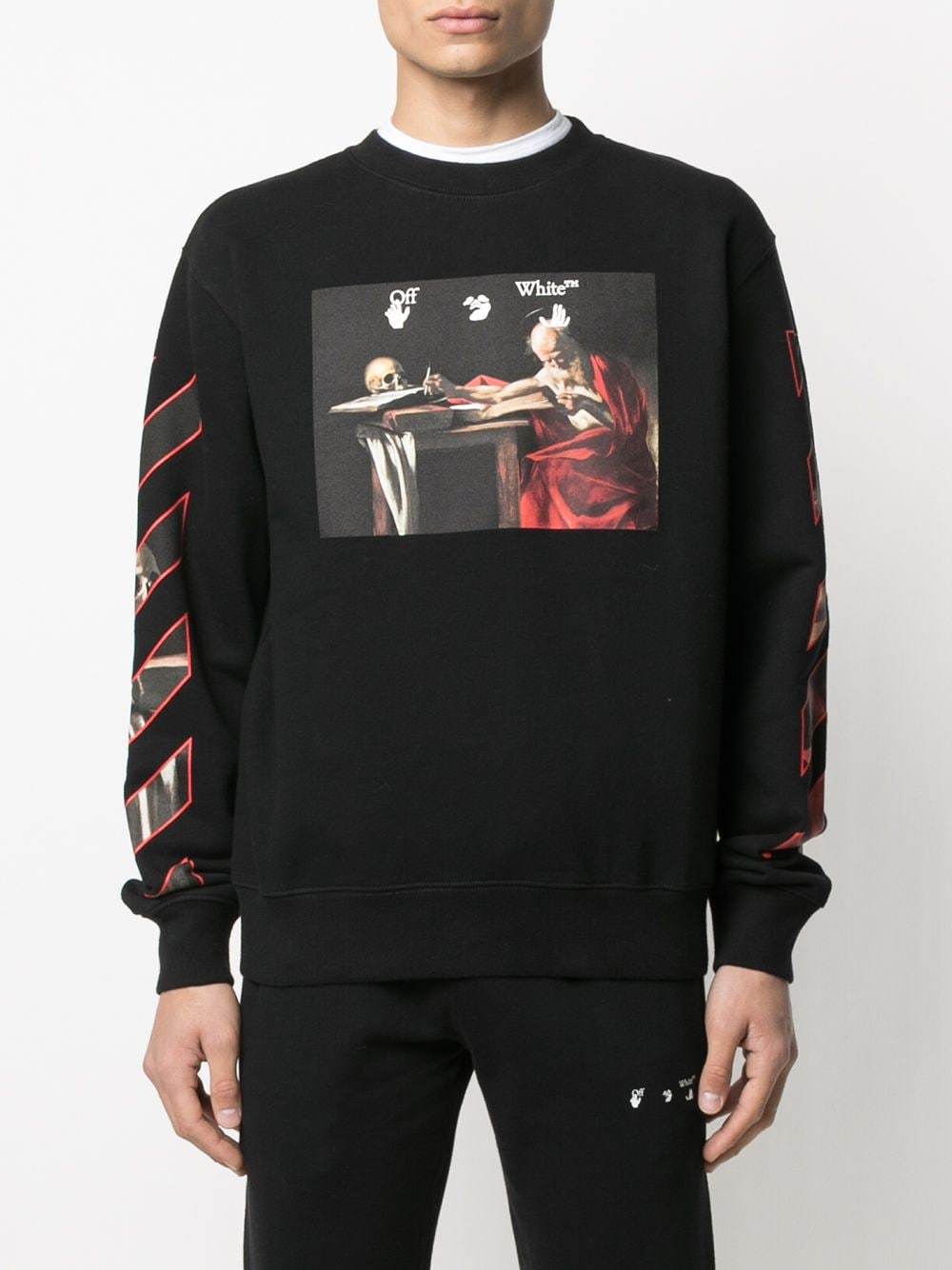 OFF WHITE Caravaggio Print Sweatshirt Black Red MAISONDEFASHION.COM