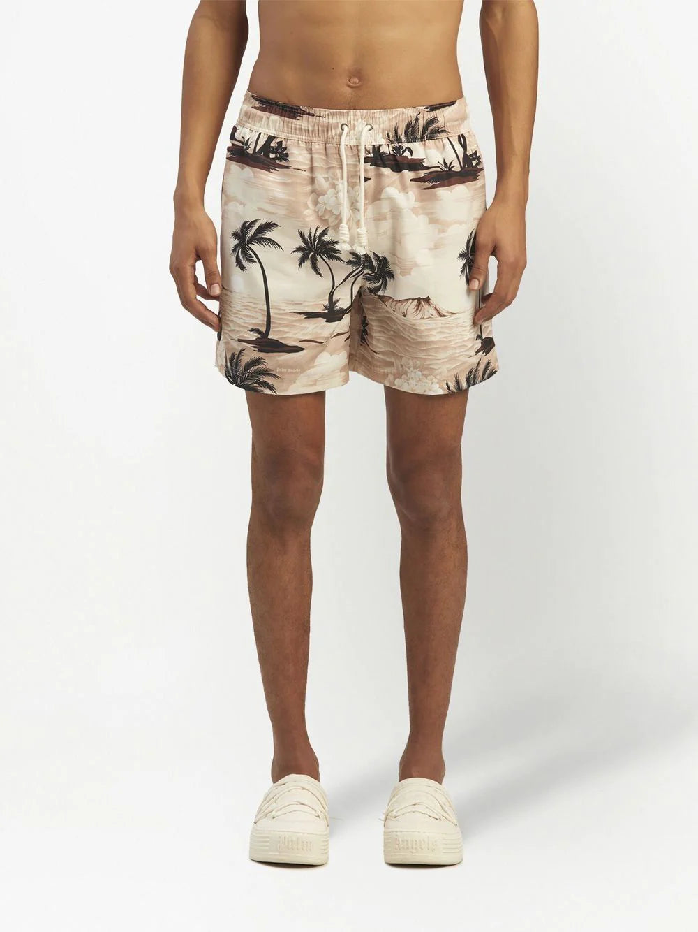 PALM ANGELS Hawaiian Dream Swim Shorts Beige/Black - MAISONDEFASHION.COM