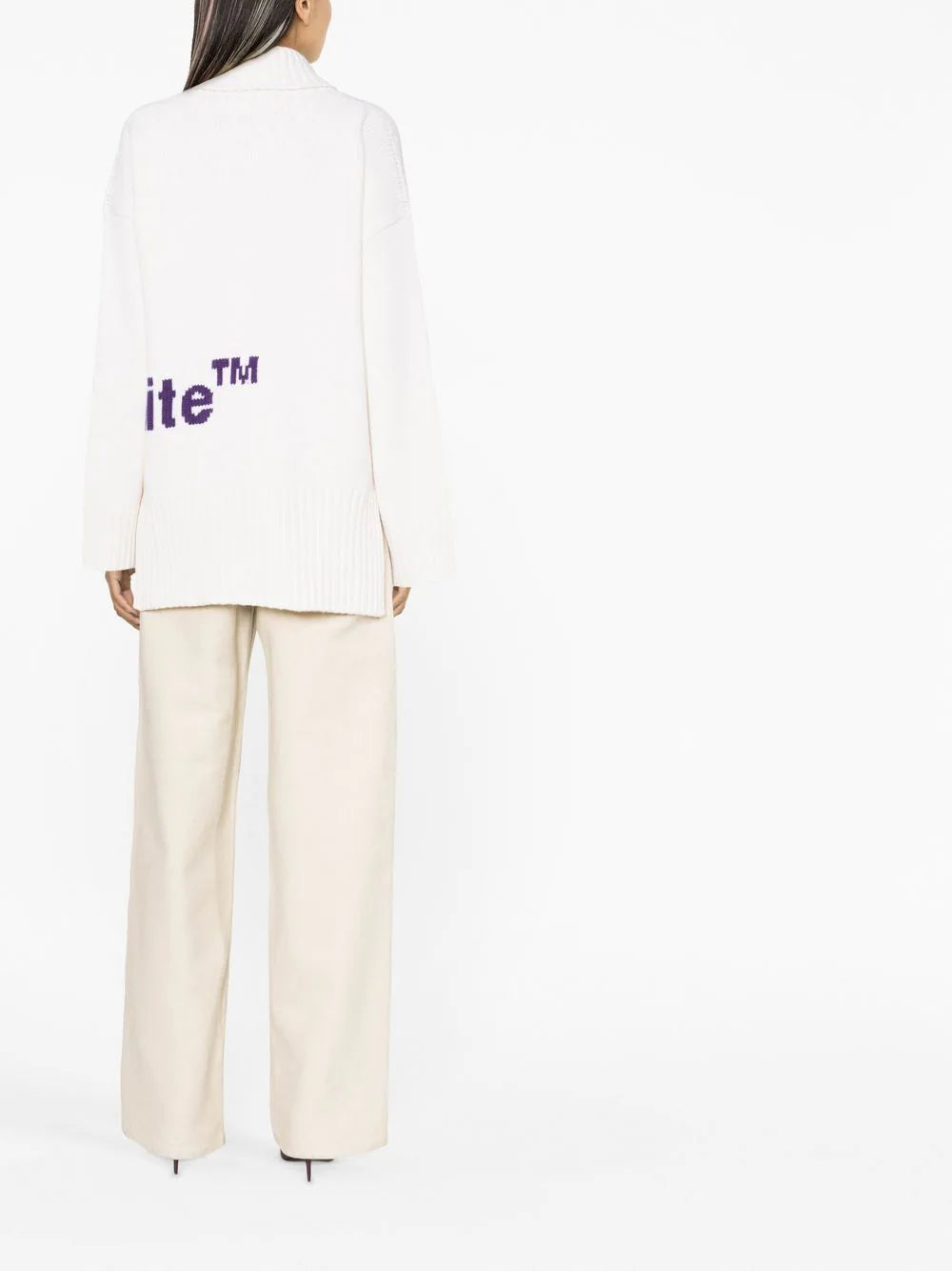 OFF-WHITE WOMEN Intarsia Knit Turtleneck White/Purple - MAISONDEFASHION.COM