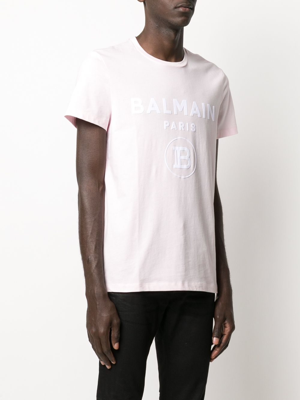 BALMAIN Flock Logo T-Shirt Pink - MAISONDEFASHION.COM