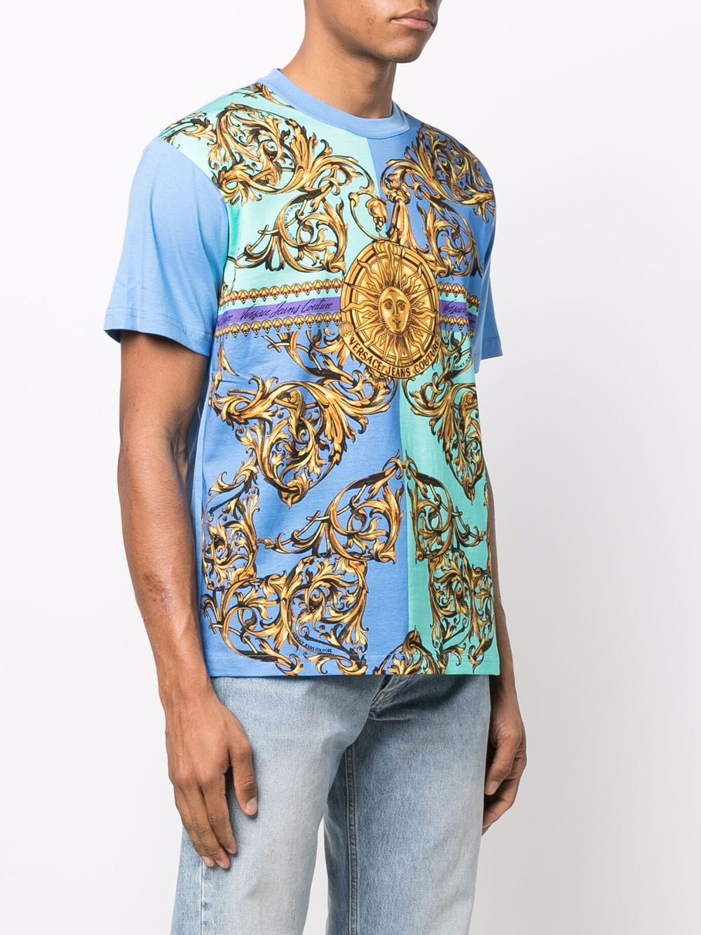 VERSACE Garland Sun-print cotton T-shirt Blue - MAISONDEFASHION.COM