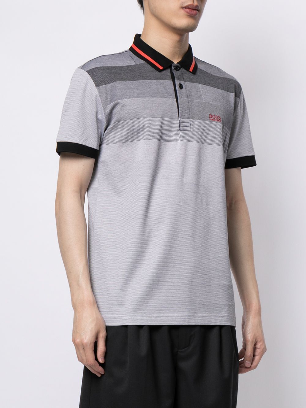 BOSS Logo-embroidered cotton polo shirt Grey - MAISONDEFASHION.COM