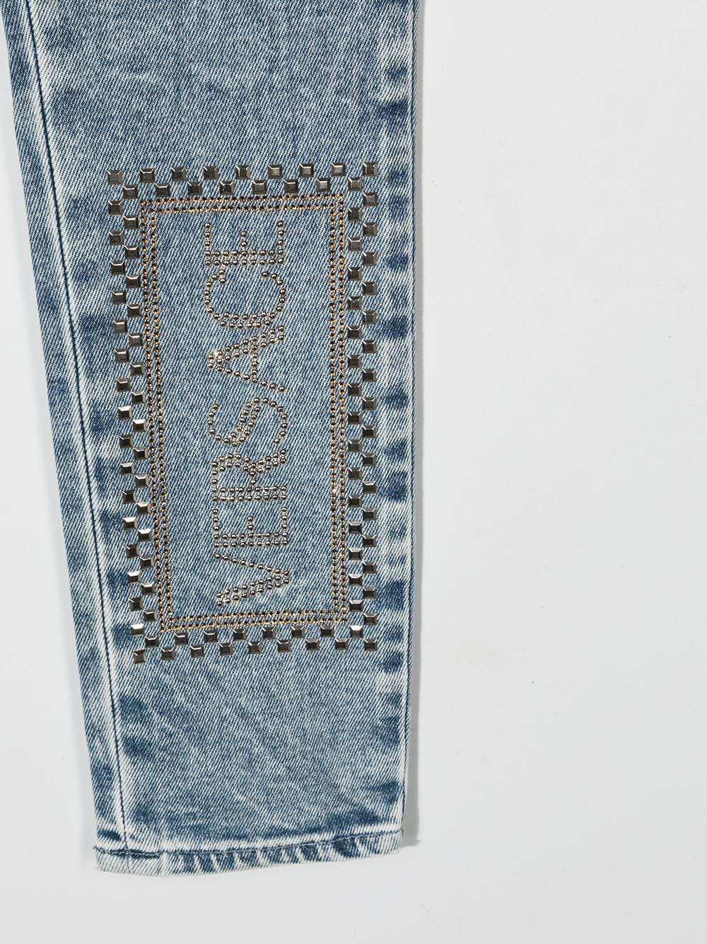 VERSACE KIDS Rhinestone Logo Denim Jeans Blue - Maison De Fashion 
