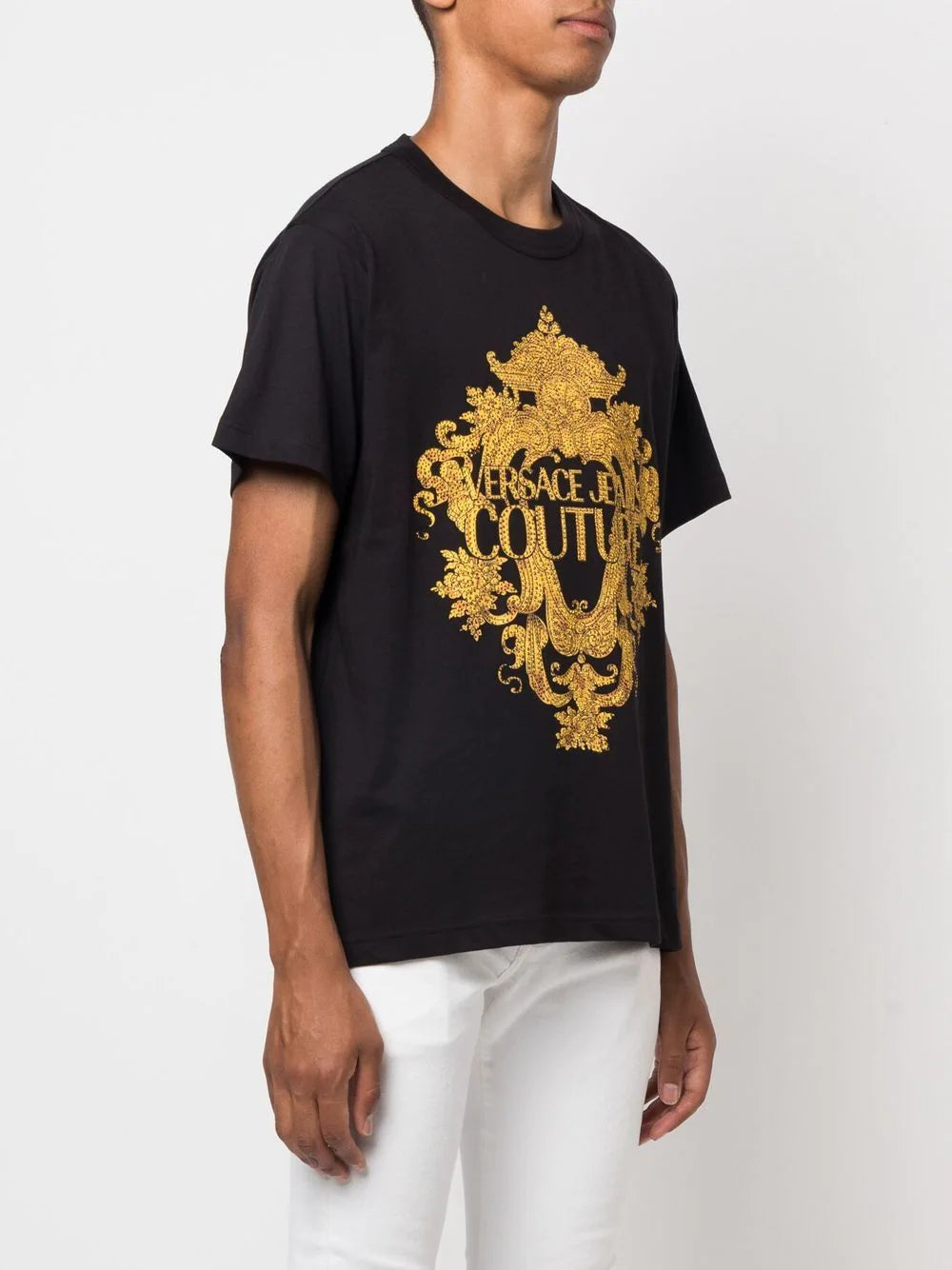 VERSACE Baroque Crystal Logo T-Shirt Black - MAISONDEFASHION.COM