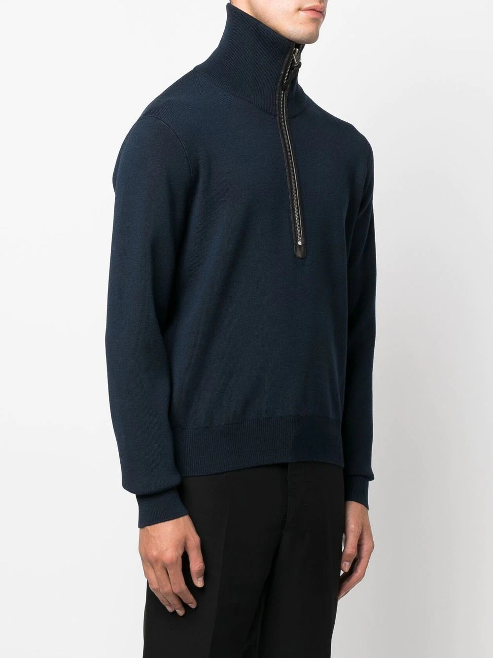 TOM FORD Half Zip Knitted Jumper Navy - MAISONDEFASHION.COM