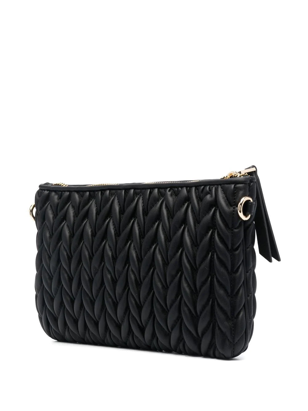 VERSACE WOMEN Logo Plaque Crunchy Quilted Crossbody Bag Black/Gold - MAISONDEFASHION.COM