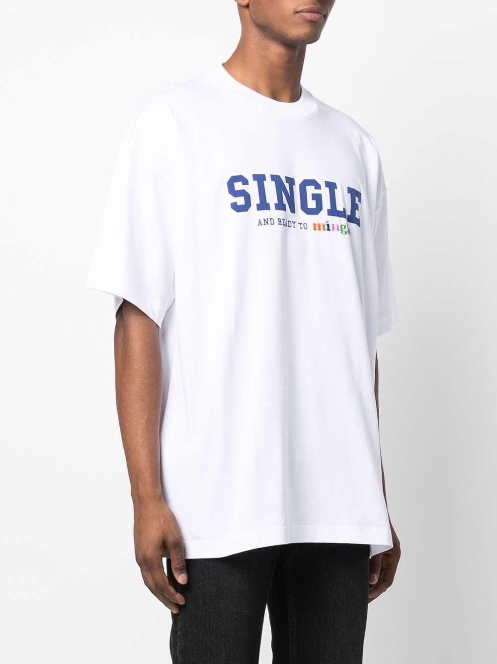 VETEMENTS Single And Ready To Mingle T-Shirt White - MAISONDEFASHION.COM