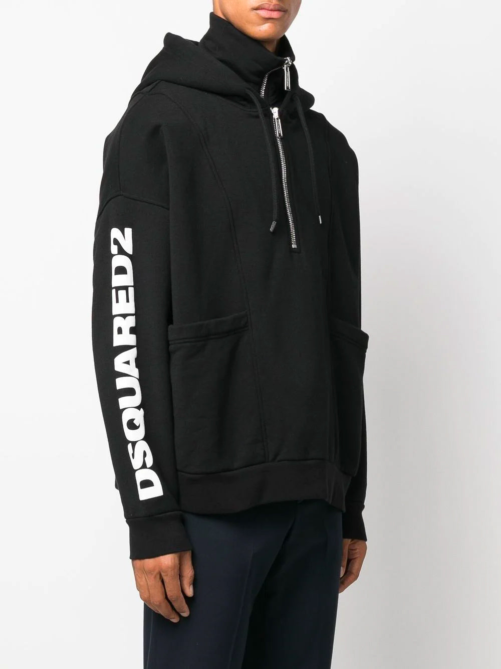 DSQUARED2 Logo Print Zip-Up Hoodie Black - MAISONDEFASHION.COM