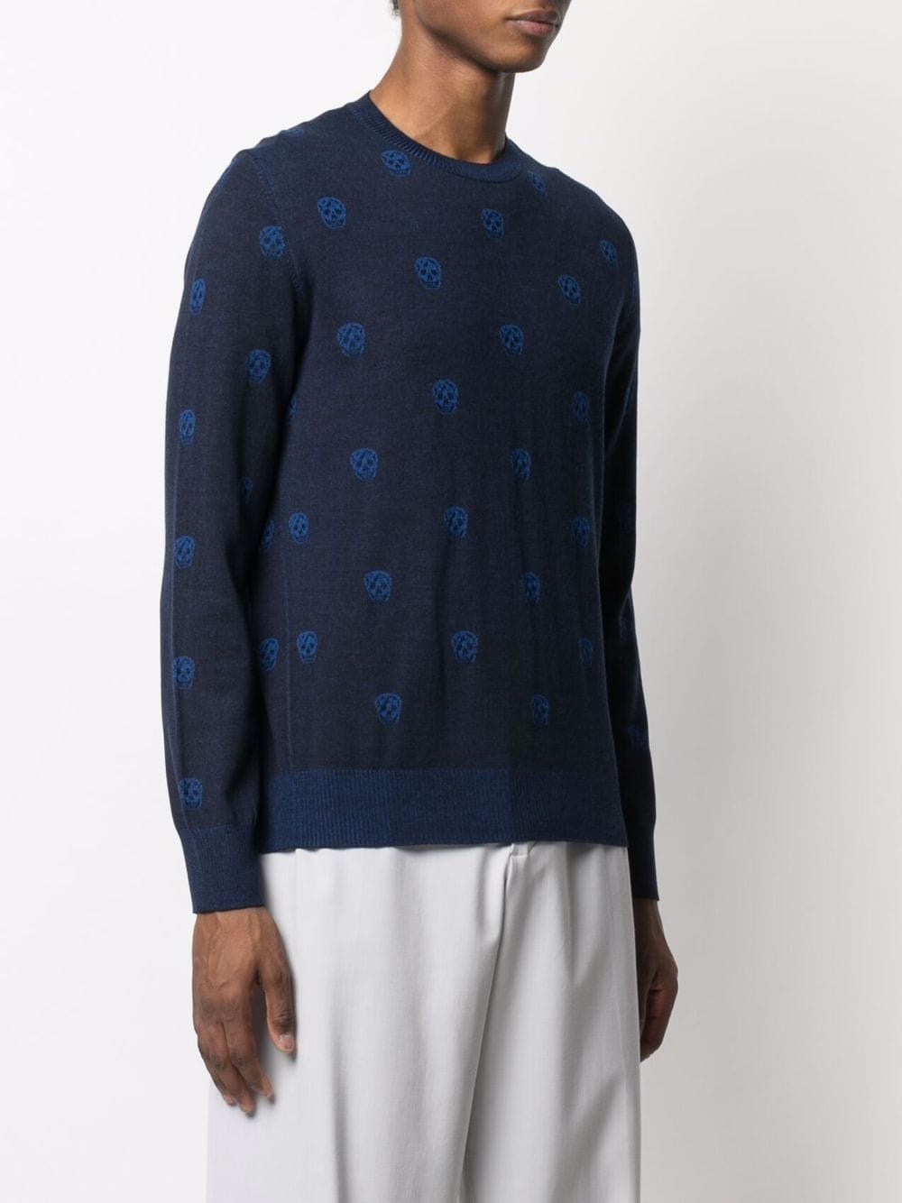 ALEXANDER MCQUEEN Skull Intarsia Knit Sweatshirt Navy - MAISONDEFASHION.COM