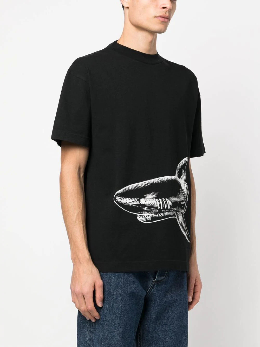 PALM ANGELS Broken Shark Classic Tee Black/Off White - MAISONDEFASHION.COM