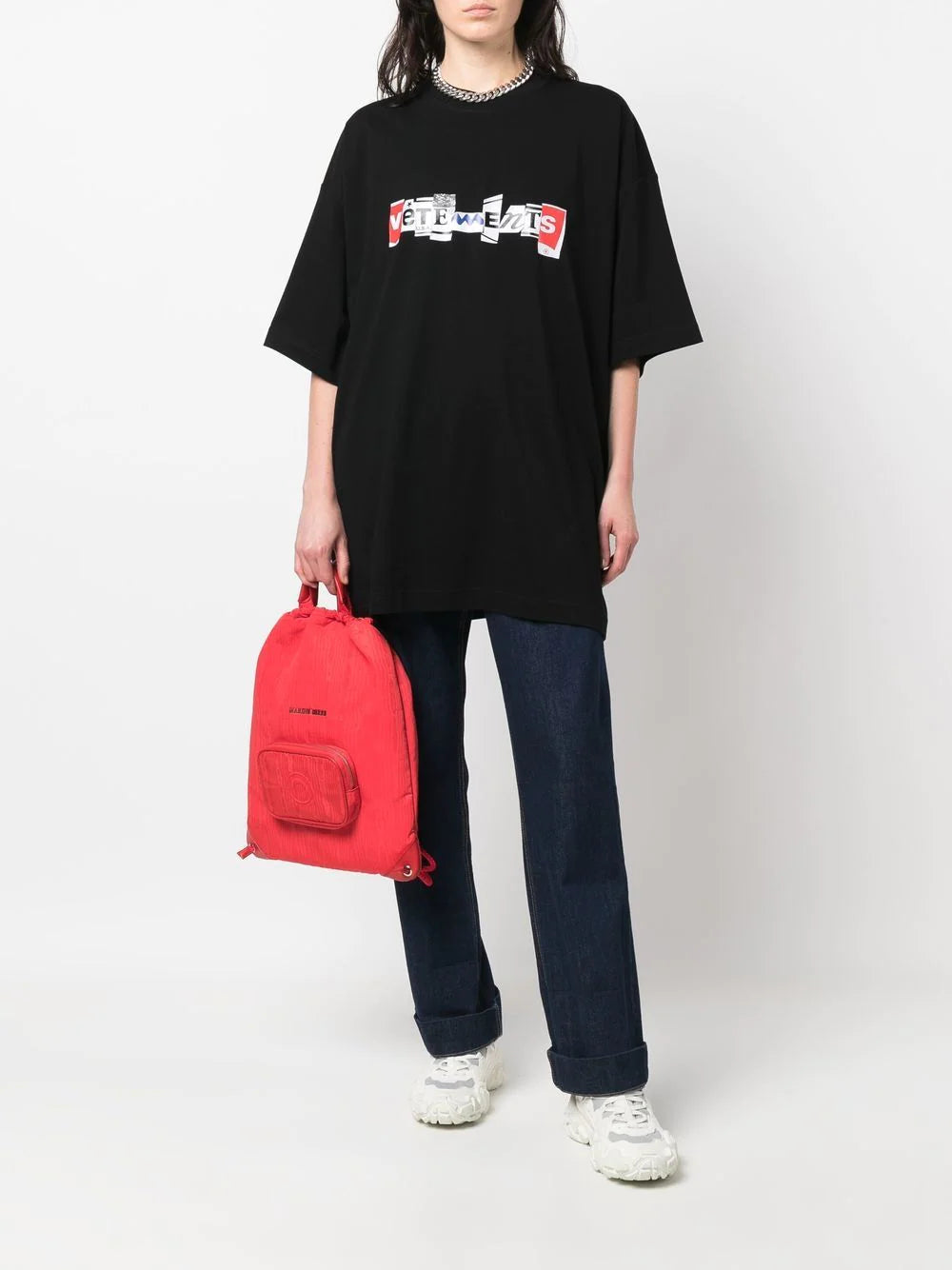 VETEMENTS Mixed Logo T-Shirt Black - MAISONDEFASHION.COM