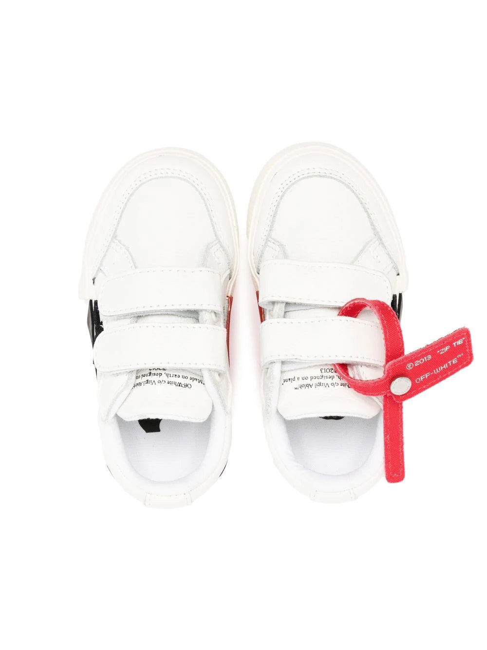 OFF-WHITE KIDS Velcro Vulcanized Leather Sneakers White/Black - MAISONDEFASHION.COM