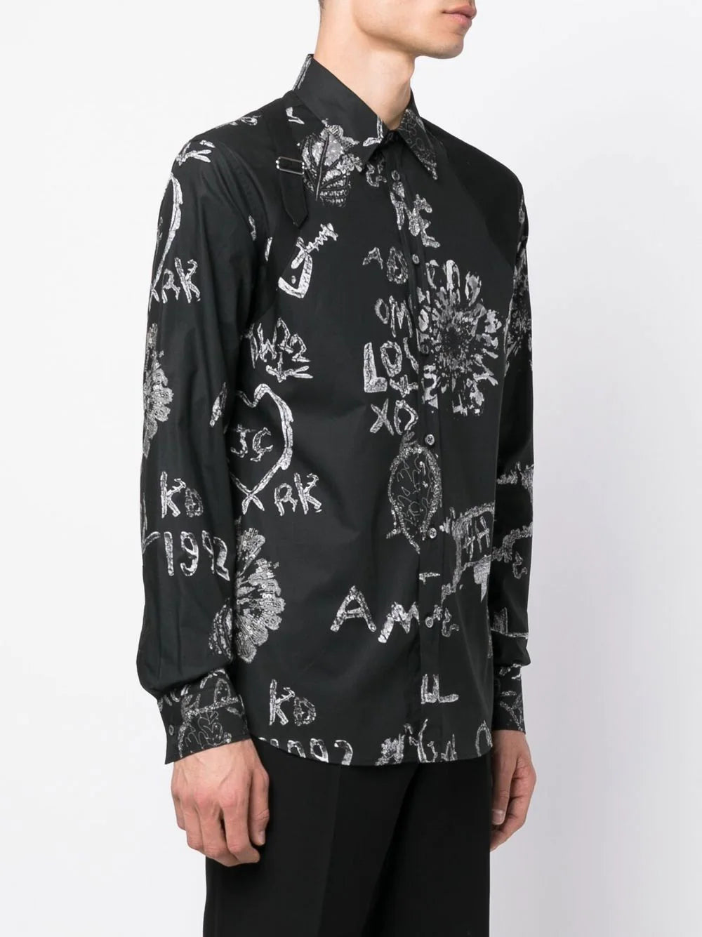 ALEXANDER MCQUEEN Graphic Print Harness Shirt Black/White - MAISONDEFASHION.COM