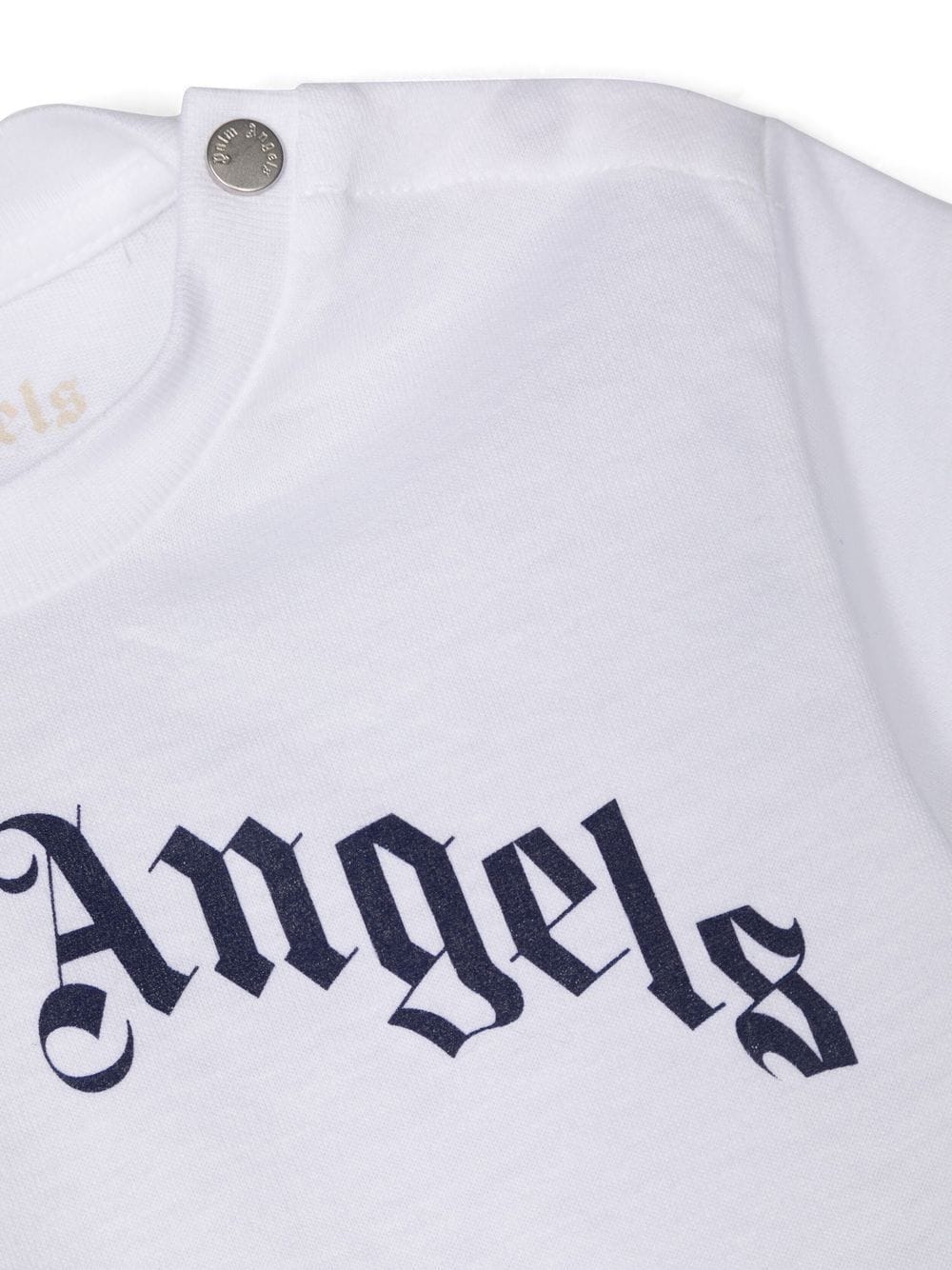 PALM ANGELS KIDS Curved Logo T-Shirt White/Navy - MAISONDEFASHION.COM