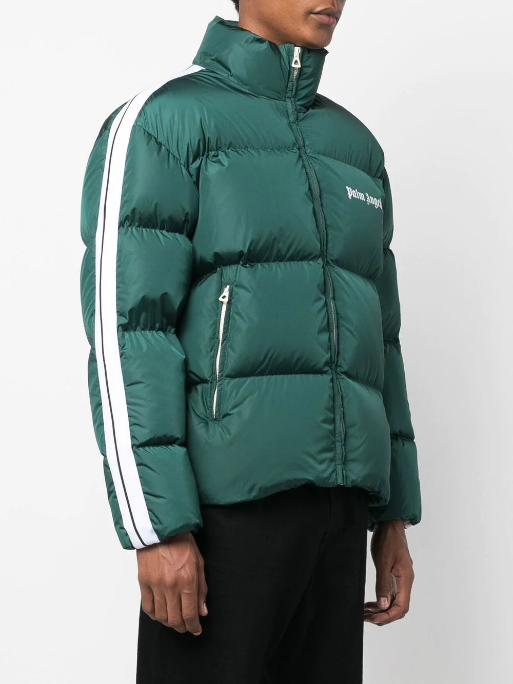 PALM ANGELS Classic Track Down Jacket Green/White - MAISONDEFASHION.COM