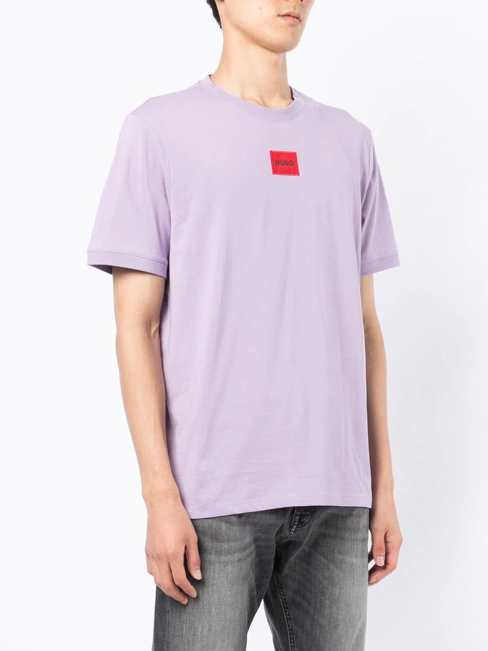 HUGO Logo-patch short-sleeve T-shirt Light Purple - MAISONDEFASHION.COM