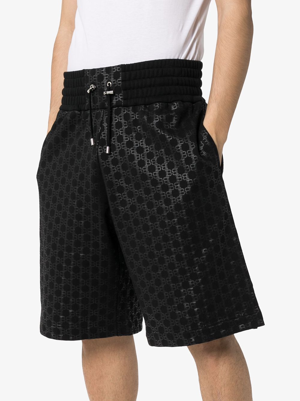 BALMAIN monogram jacquard track shorts black/black - Maison De Fashion 