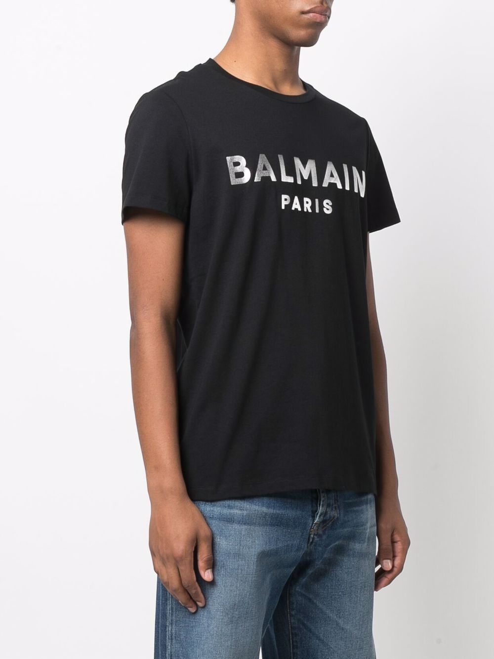 BALMAIN Foil Logo T-Shirt Black/Silver - MAISONDEFASHION.COM