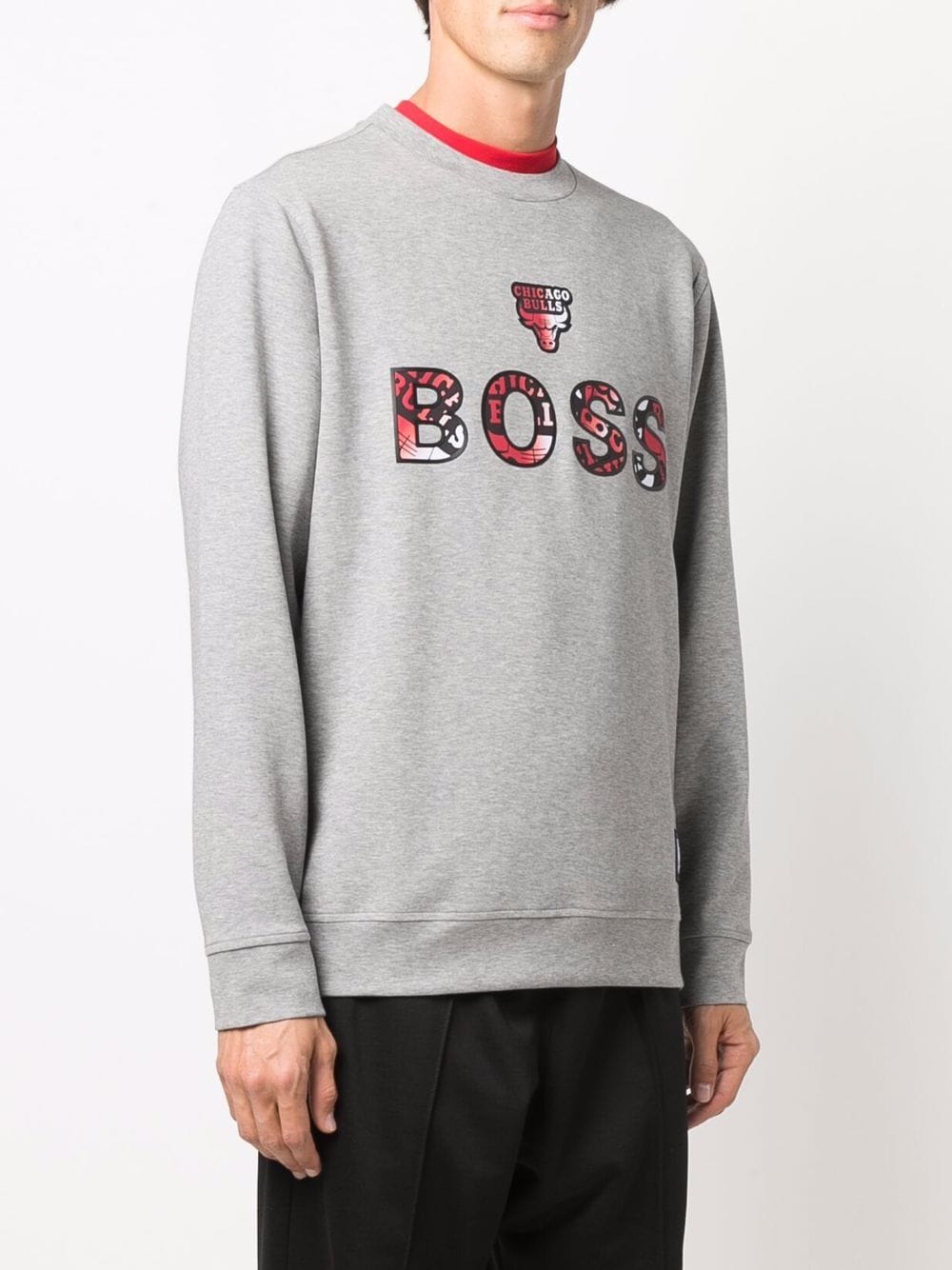 BOSS X NBA Chicago Bulls Logo Sweatshirt Grey - MAISONDEFASHION.COM