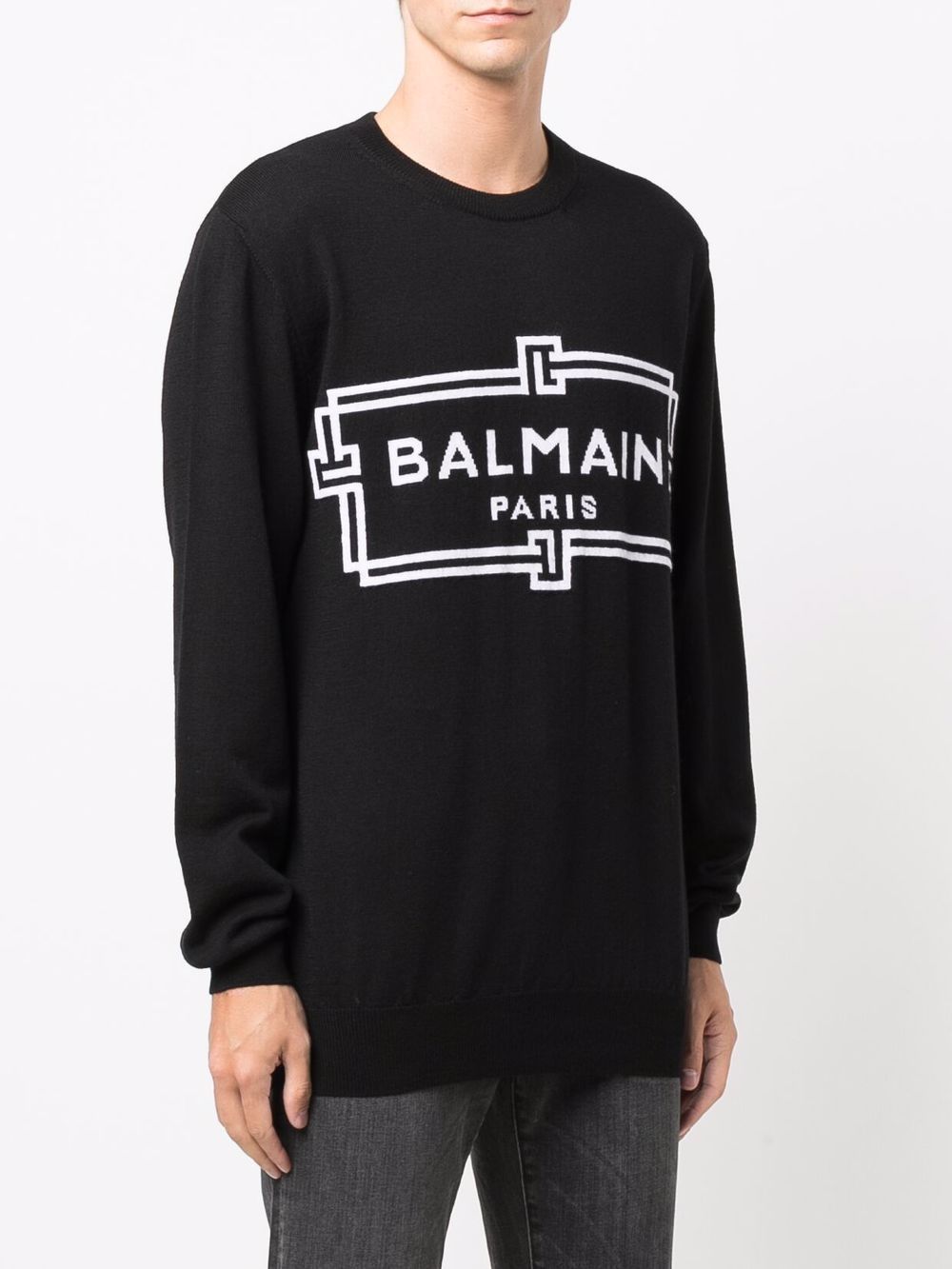 BALMAIN Intarsia logo merino jumper Black - MAISONDEFASHION.COM
