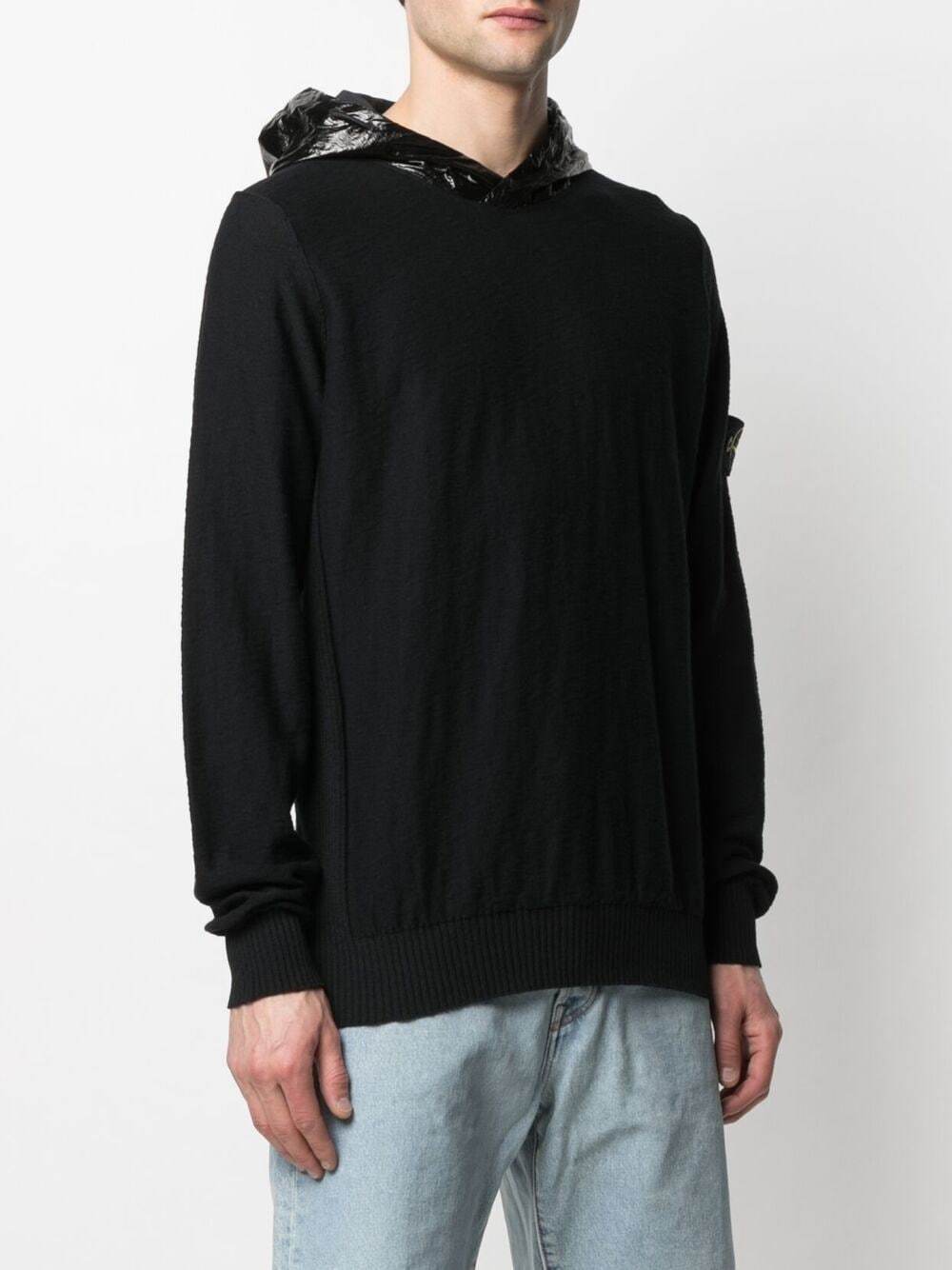 STONE ISLAND Hooded Knitted Sweatshirt Black - MAISONDEFASHION.COM