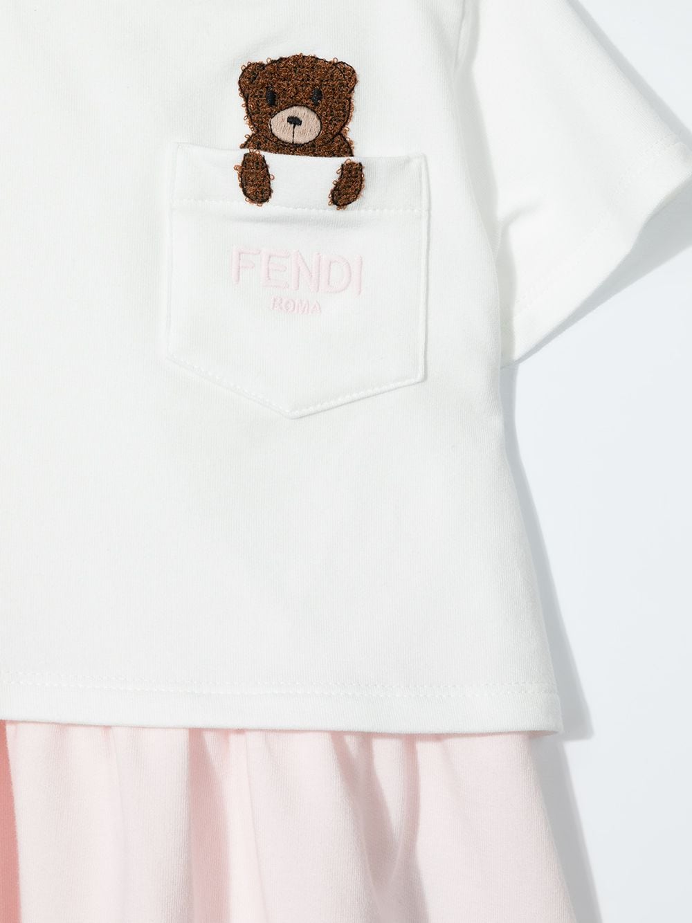 FENDI BABY Teddy Bear Logo Midi Dress - MAISONDEFASHION.COM