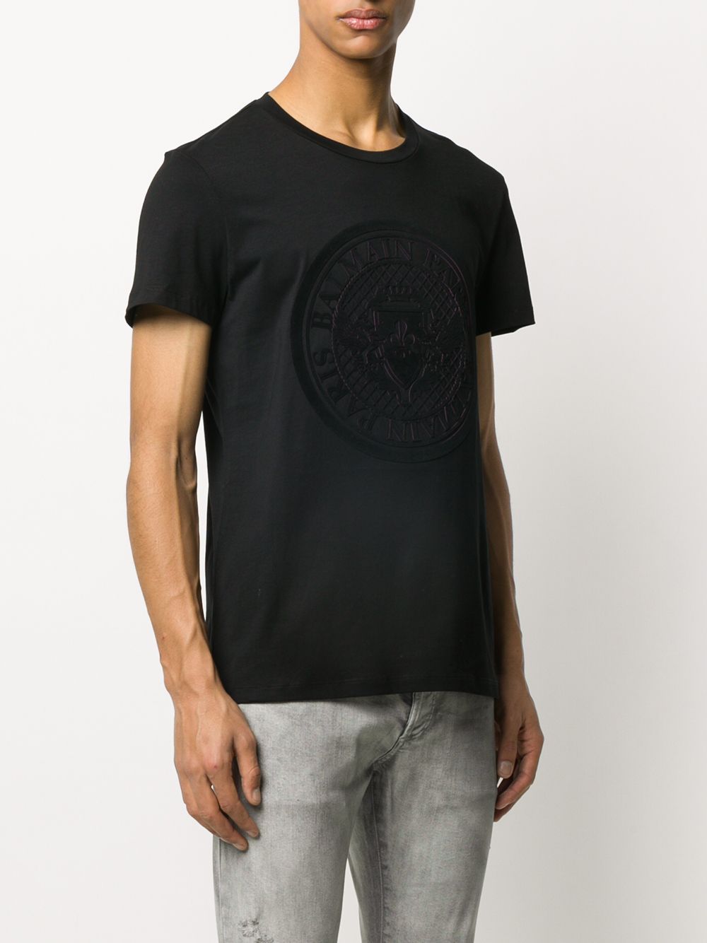 BALMAIN medallion flock logo t-shirt black/fuchasia - Maison De Fashion 