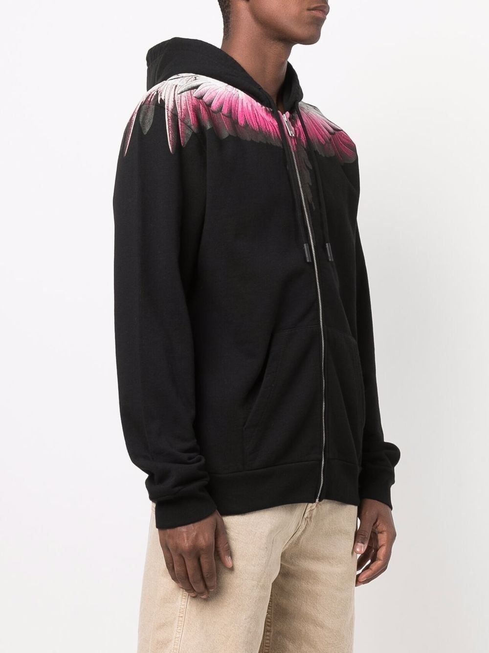 MARCELO BURLON Wings Regular Zipped Hoodie Black - MAISONDEFASHION.COM