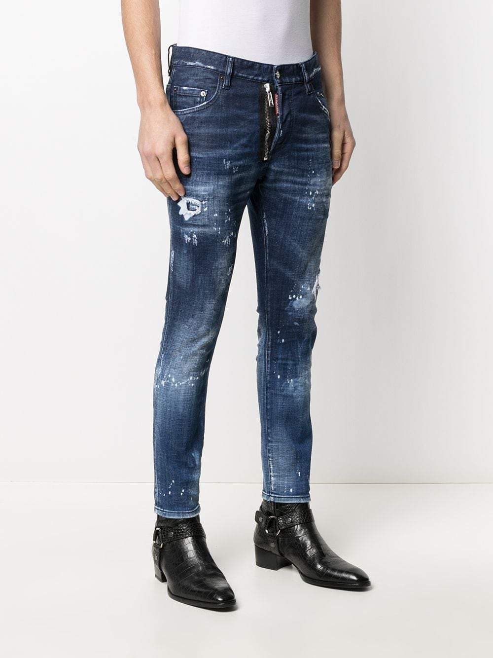 DSQUARED2 Distressed-Finish Slim-Fit Logo Patch Jeans - MAISONDEFASHION.COM
