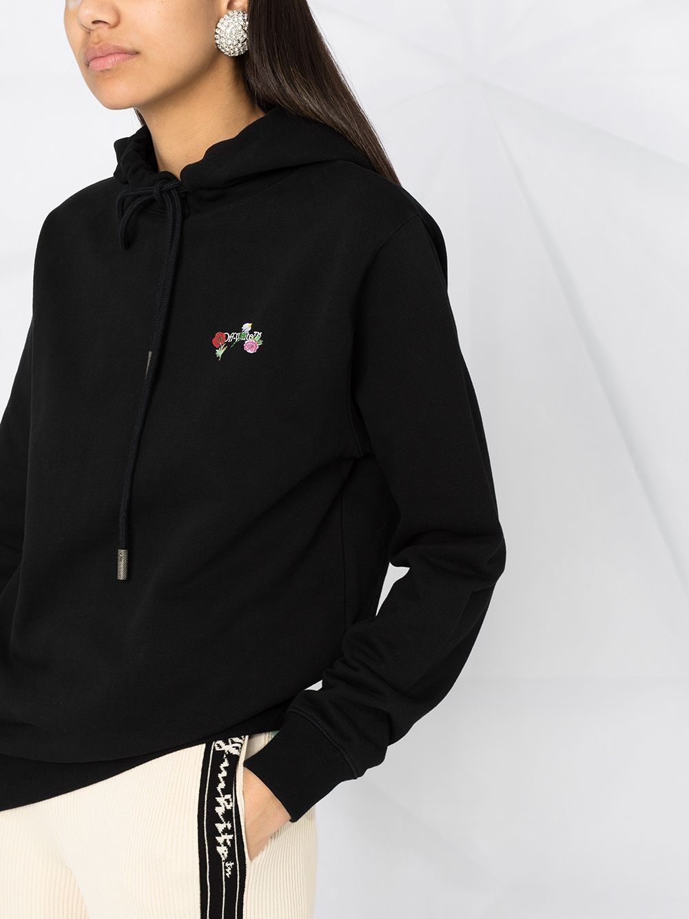 OFF-WHITE WOMEN Embroidered floral Arrow hoodie Black - MAISONDEFASHION.COM