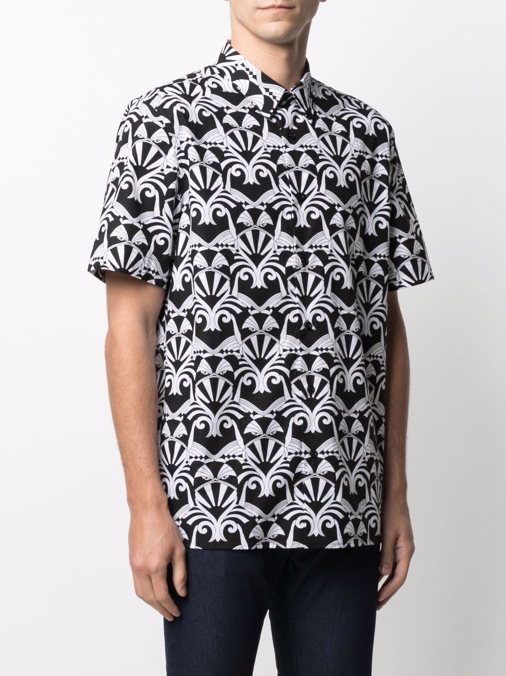 HUGO Geometric Print Short Sleeved Shirt Black - MAISONDEFASHION.COM