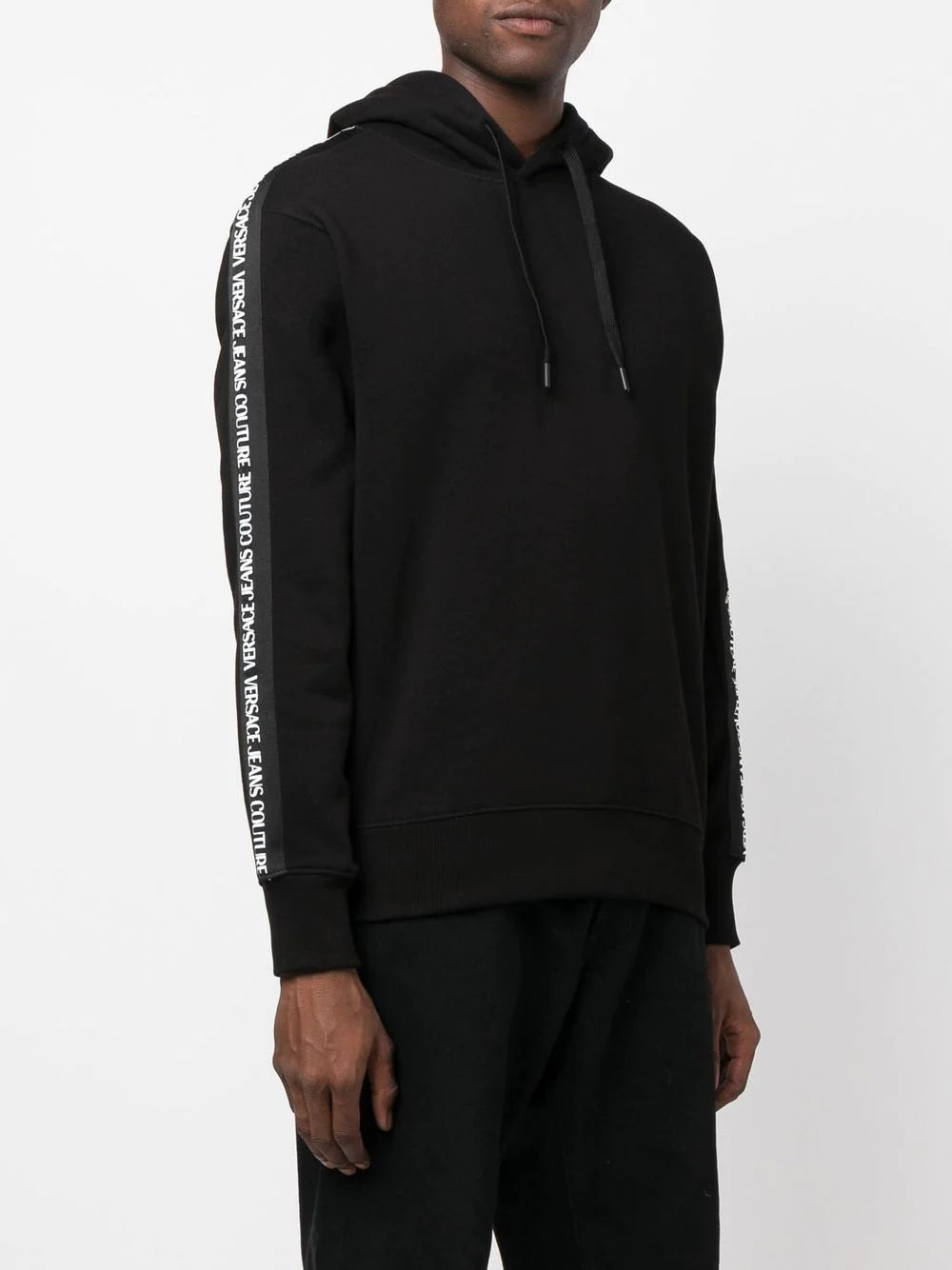 VERSACE Logo Tape Hoodie Black/White - MAISONDEFASHION.COM