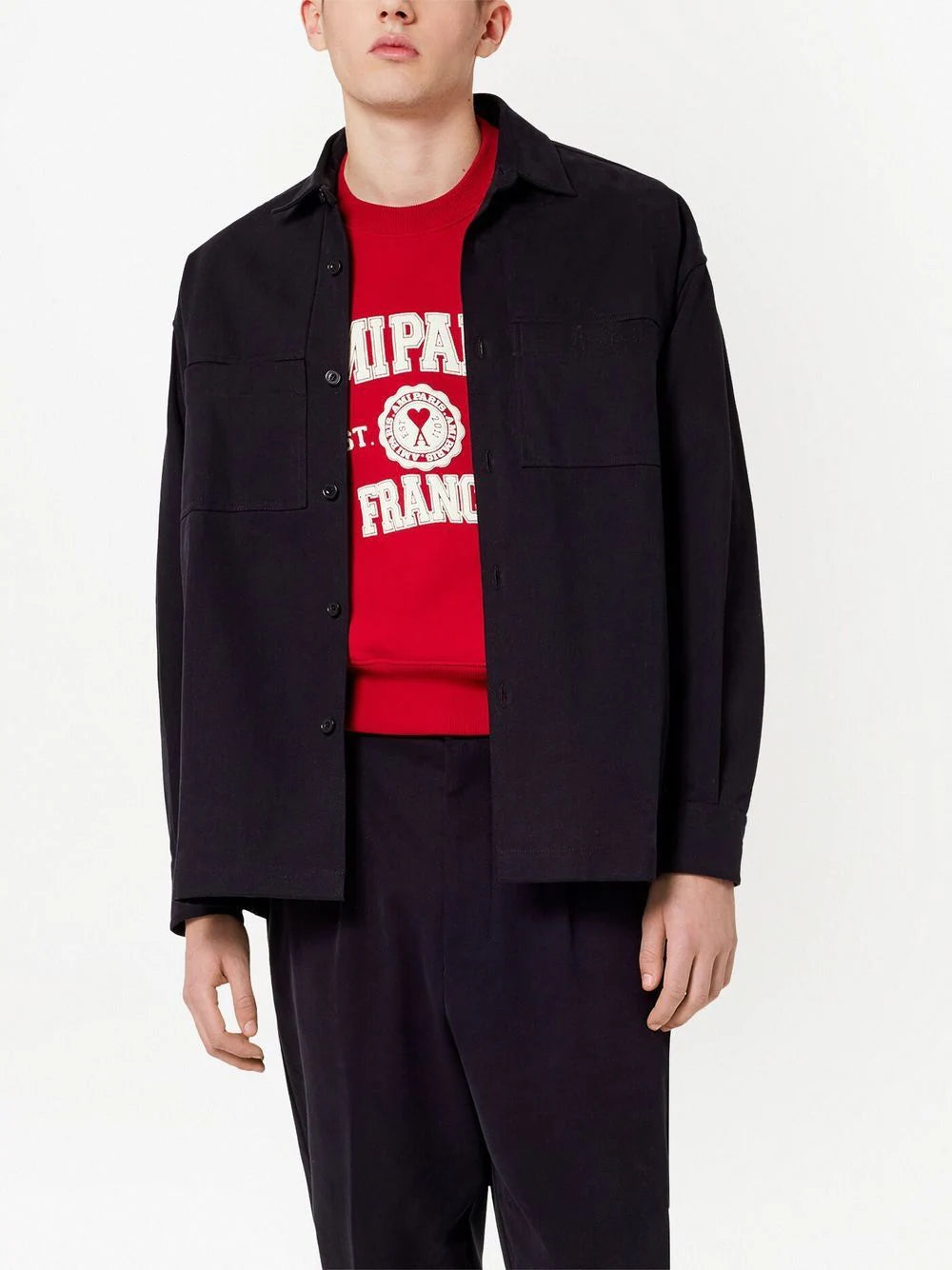 AMI PARIS Two Pocket Overshirt Black - MAISONDEFASHION.COM