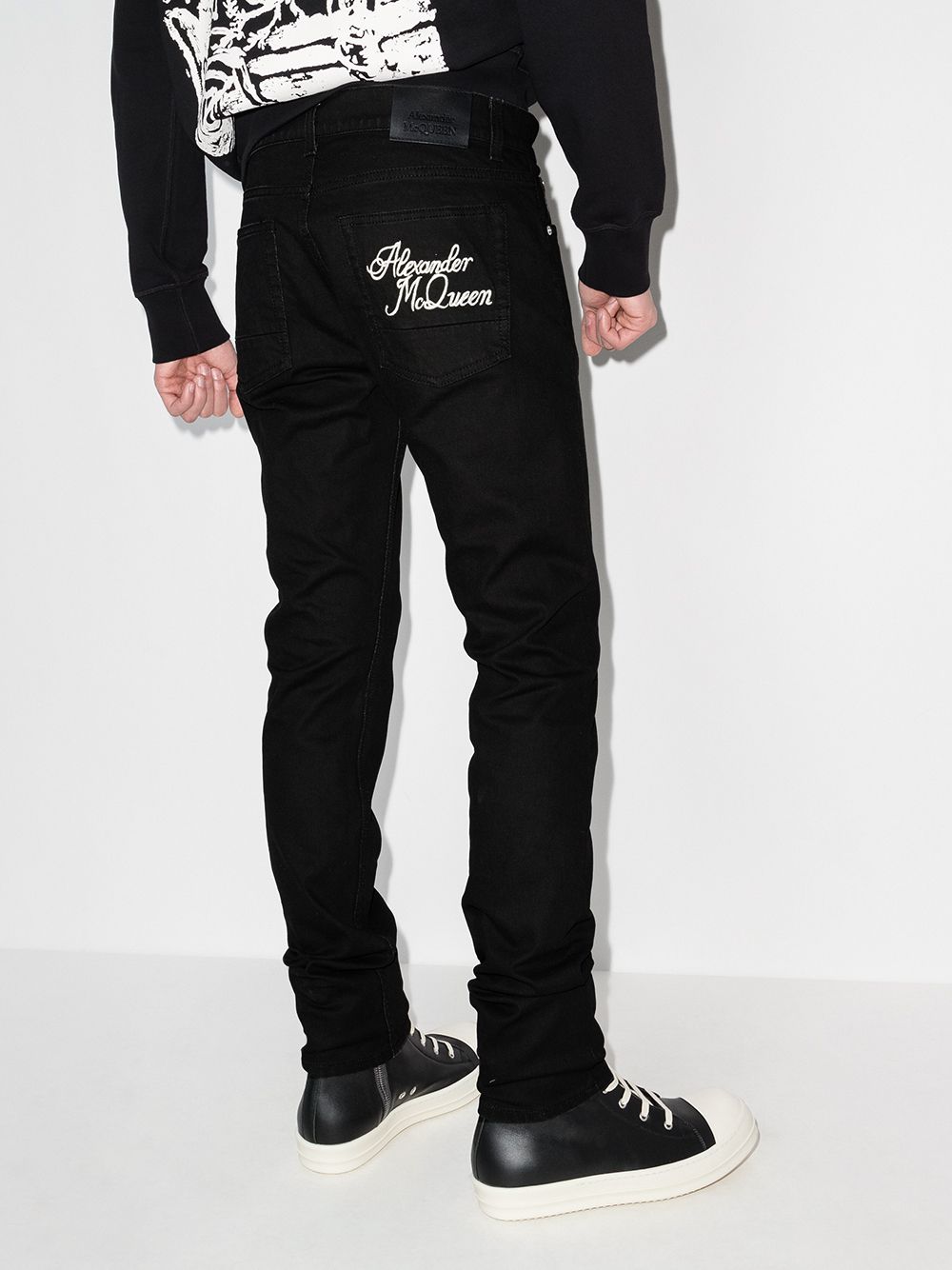 ALEXANDER MCQUEEN Embroidered Logo Jeans Black - MAISONDEFASHION.COM