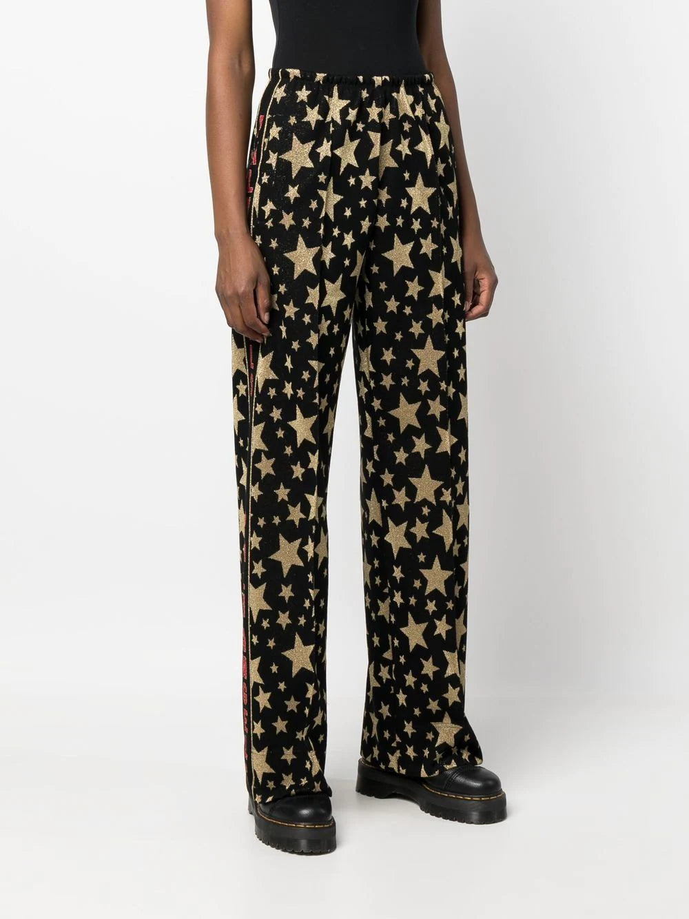 PALM ANGELS WOMEN Jacquard Stars Loose Track Pants Black/Gold - MAISONDEFASHION.COM